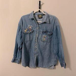 Bumble Bee / Gardener Patch Chambray/ Denim Long Sleeve Button Down XL
